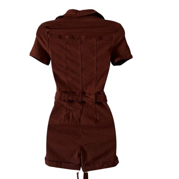 Haute Monde Brown Stretch Twill Romper Playsuit Utility
Size Small Zip Front - Picture 3 of 10